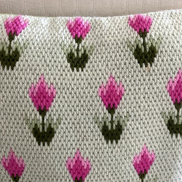 Green and Pink Needlepoint Type Cushion Tulips - Picture 2 of 3